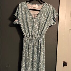 French Grey Light Blue Floral Midi Dress
